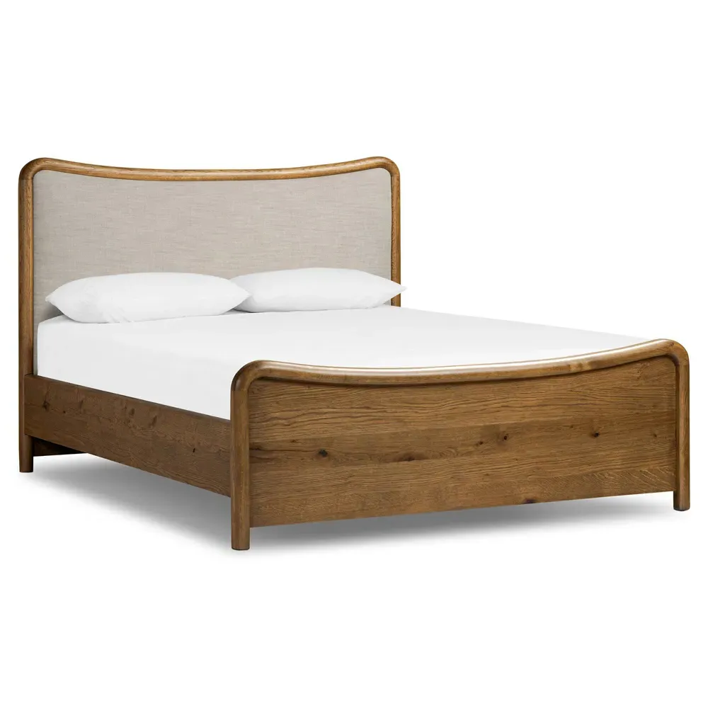 Holmes King Size Curved Bed - Beige, Brown Oak