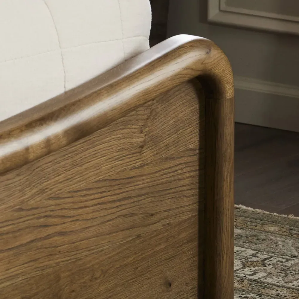 Holmes King Size Curved Bed - Beige, Brown Oak