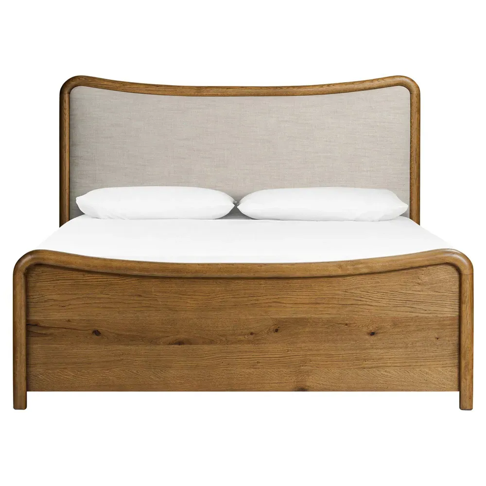 Holmes King Size Curved Bed - Beige, Brown Oak
