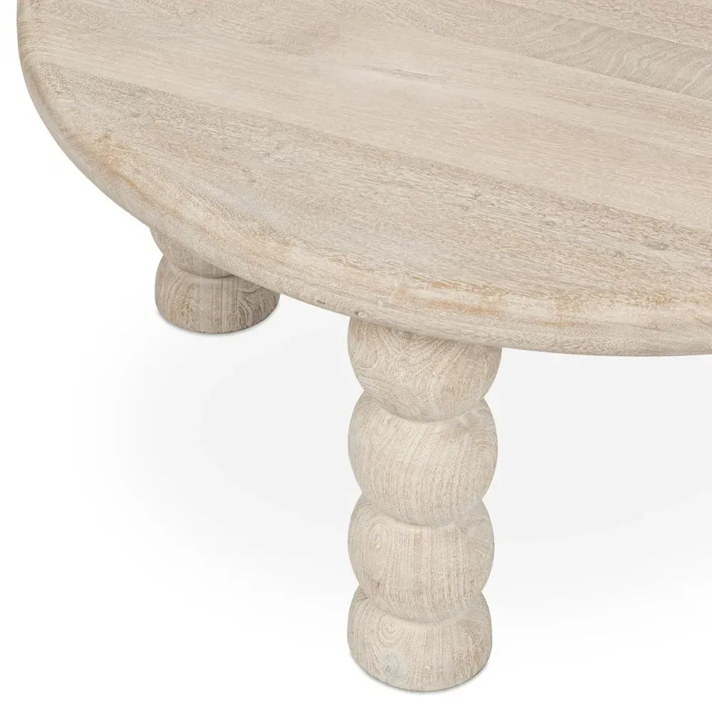 Holzer Round Coffee Table - Cream, Mango Wood