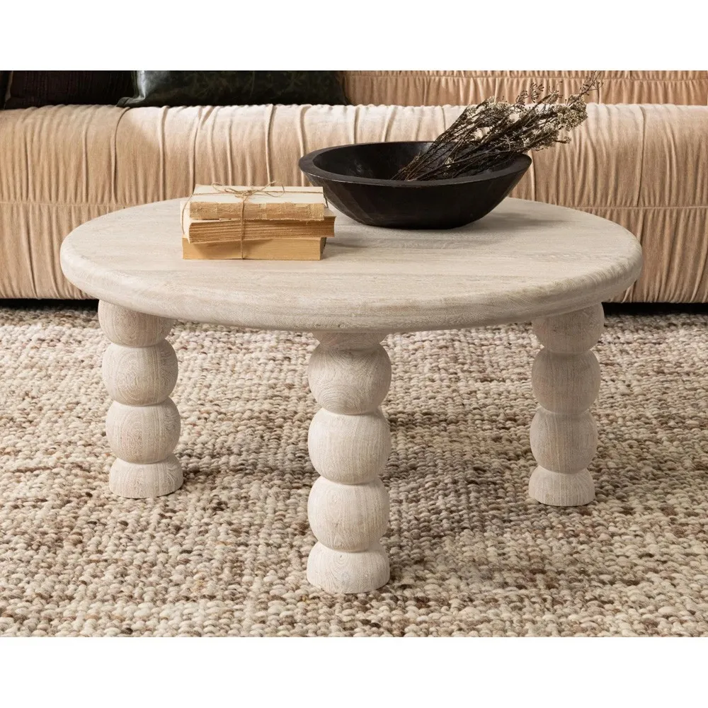Holzer Round Coffee Table - Cream, Mango Wood