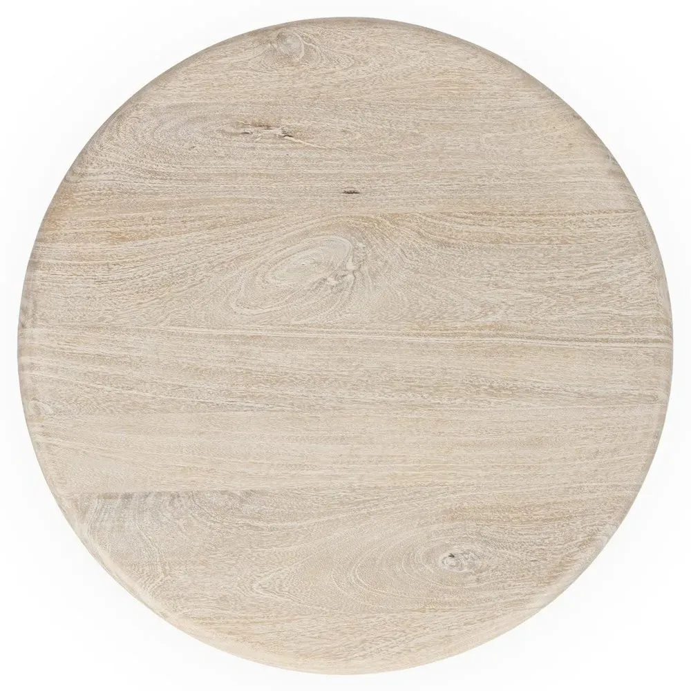 Holzer Round End Table - Cream, Mango Wood