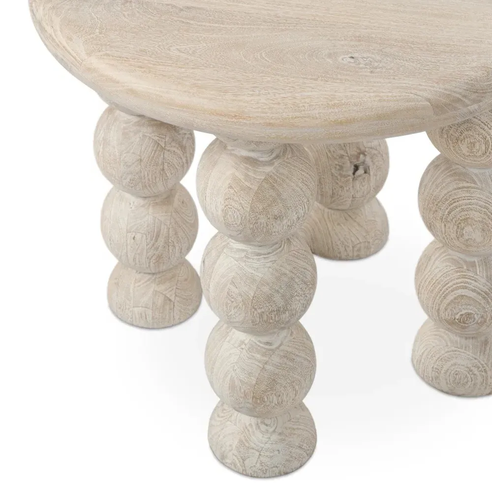 Holzer Round End Table - Cream, Mango Wood