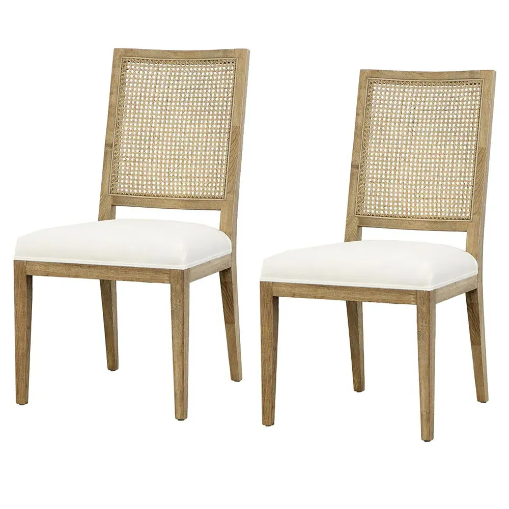 Horton Woven Cane Dining Side Chair Set of 2 - White, Oak