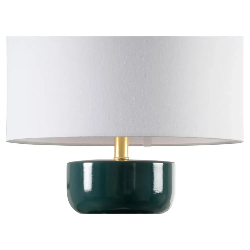 Hover Mid Century Table Lamp with Linen Shade - Forest Green, Ceramic