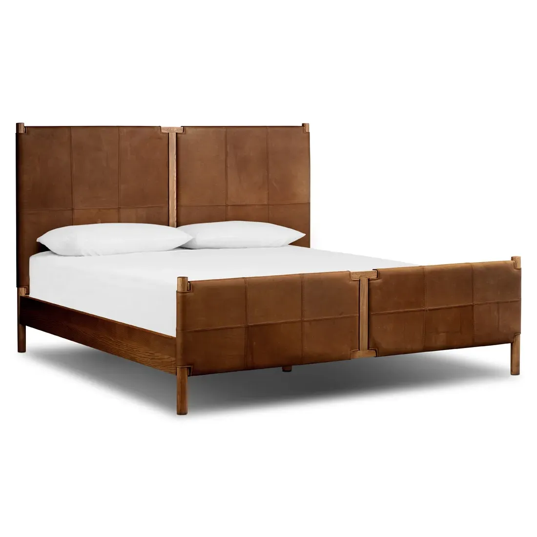 Hubert King Size Bed Frame - Brown, Leather