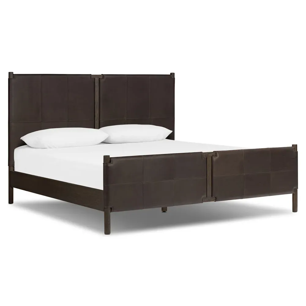 Hubert King Size Bed Frame - Dark Brown, Leather