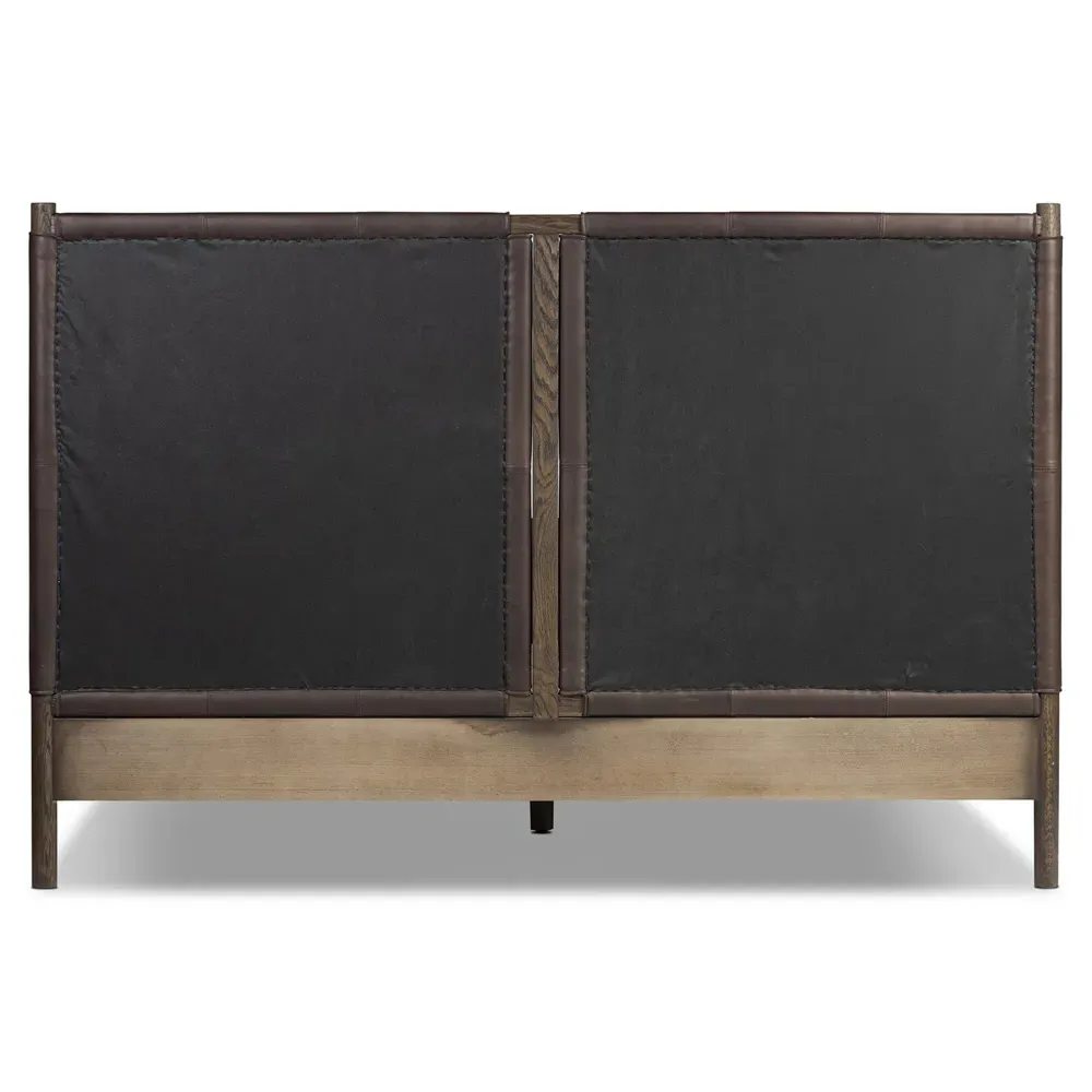 Hubert King Size Bed Frame - Dark Brown, Leather