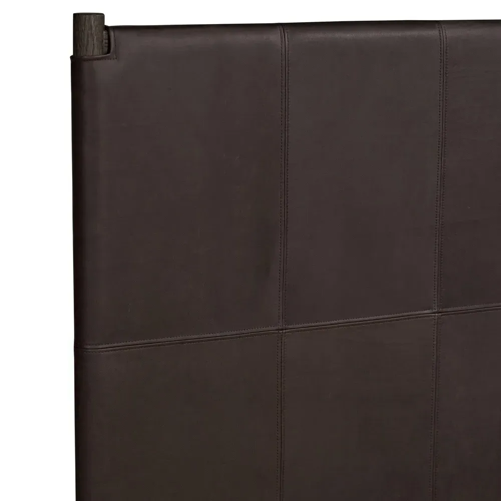 Hubert King Size Bed Frame - Dark Brown, Leather