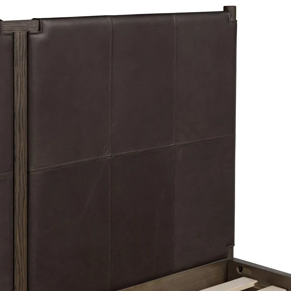 Hubert King Size Bed Frame - Dark Brown, Leather