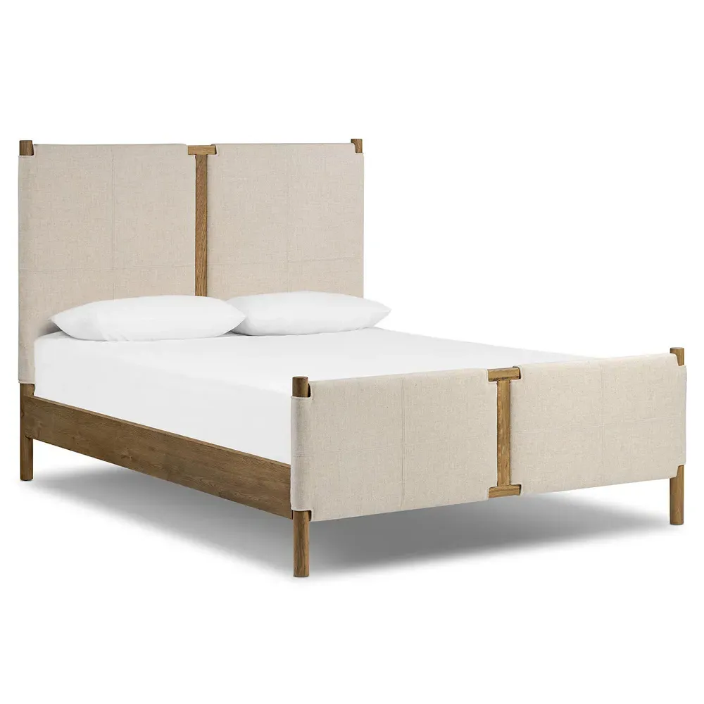 Hubert Queen Size Bed Frame - Beige, Oak