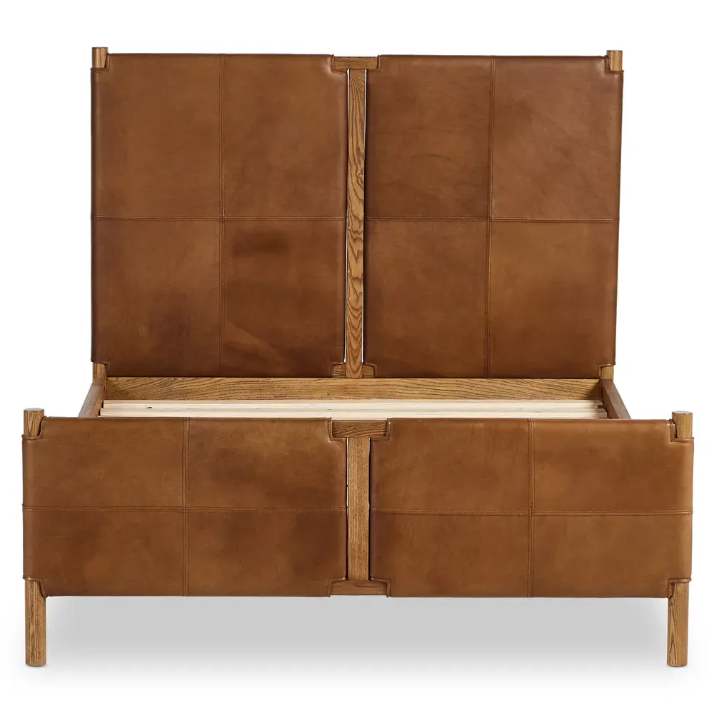 Hubert Queen Size Bed Frame - Brown, Leather