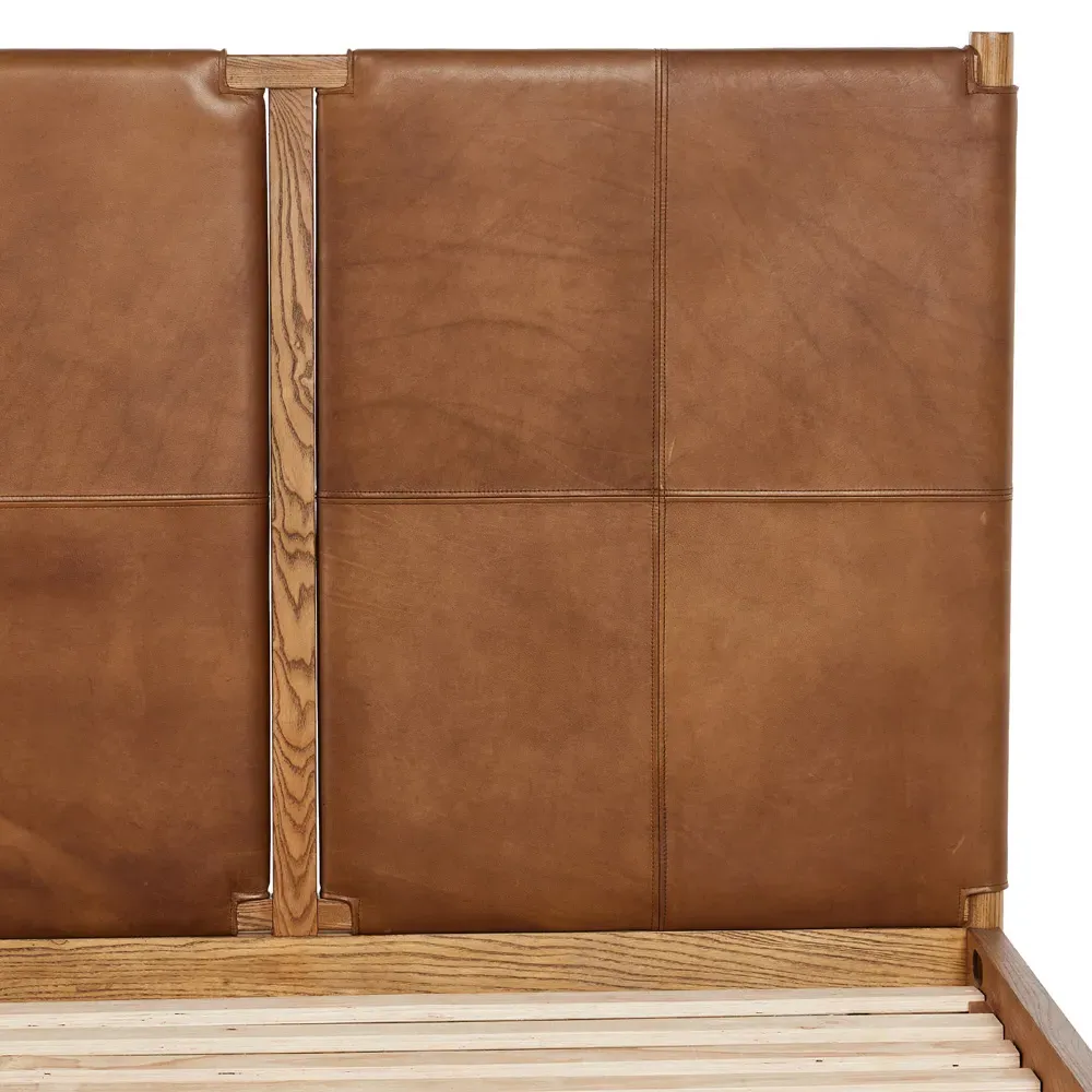 Hubert Queen Size Bed Frame - Brown, Leather
