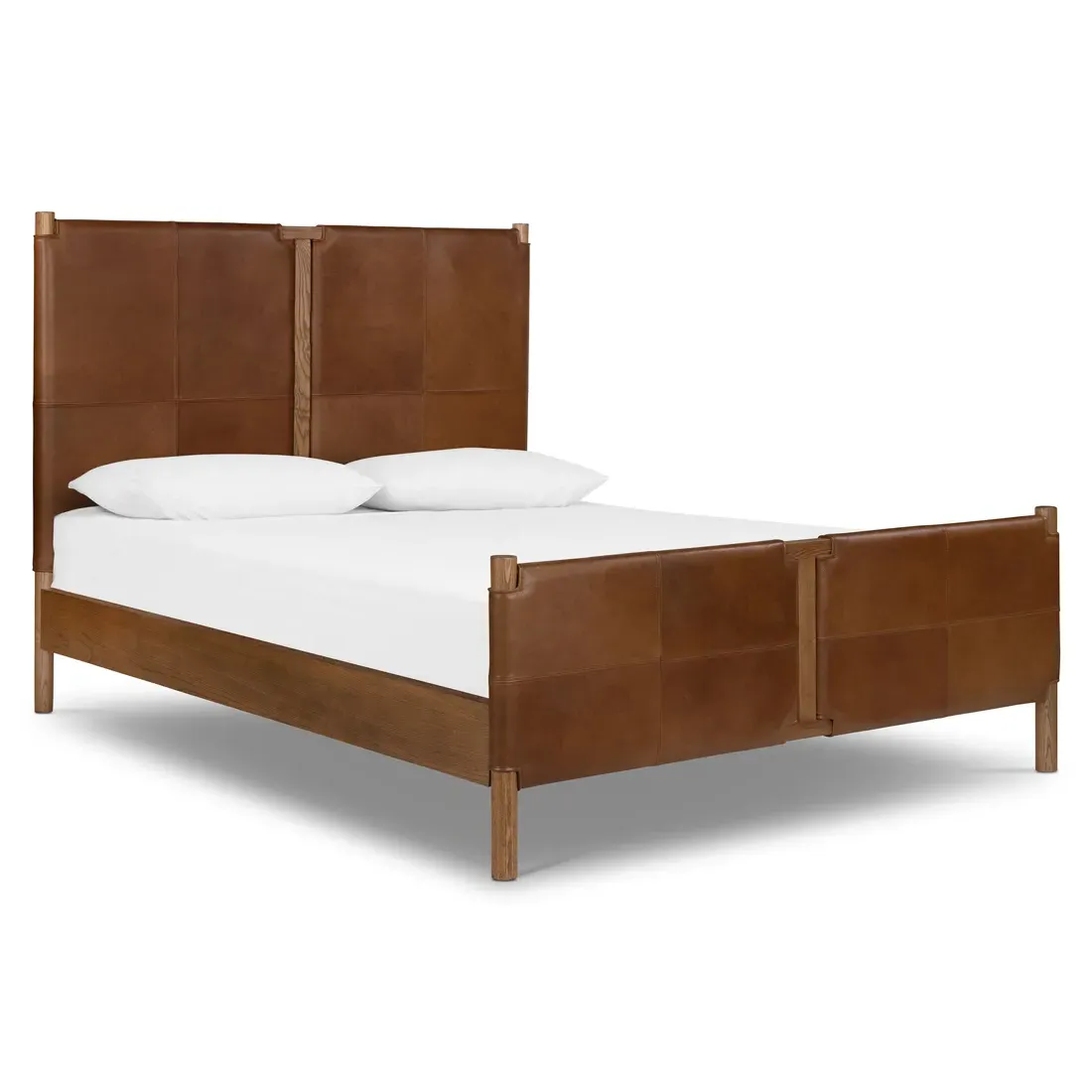 Hubert Queen Size Bed Frame - Brown, Leather