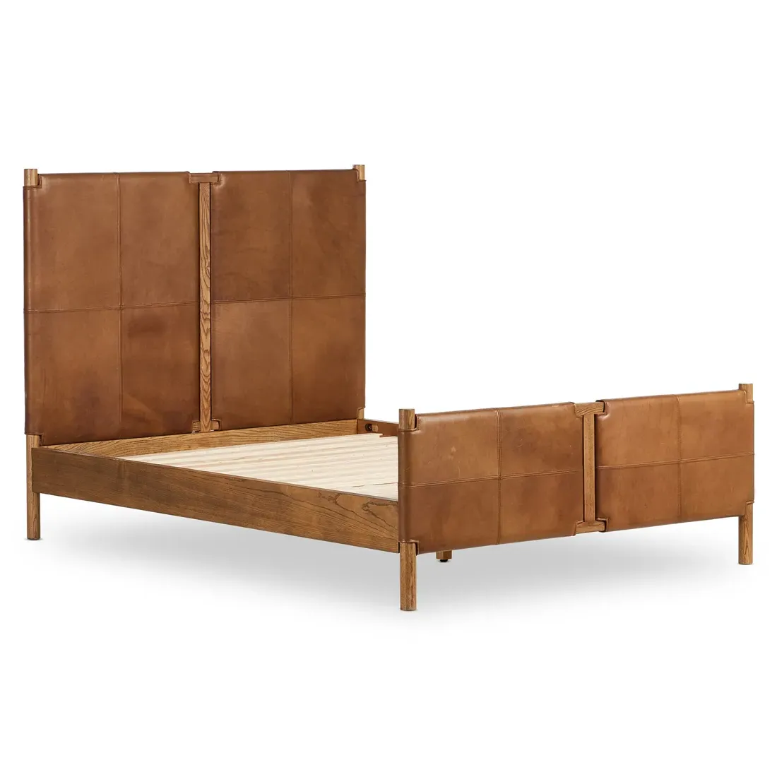 Hubert Queen Size Bed Frame - Brown, Leather