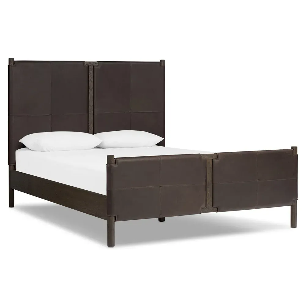 Hubert Queen Size Bed Frame - Dark Brown, Leather