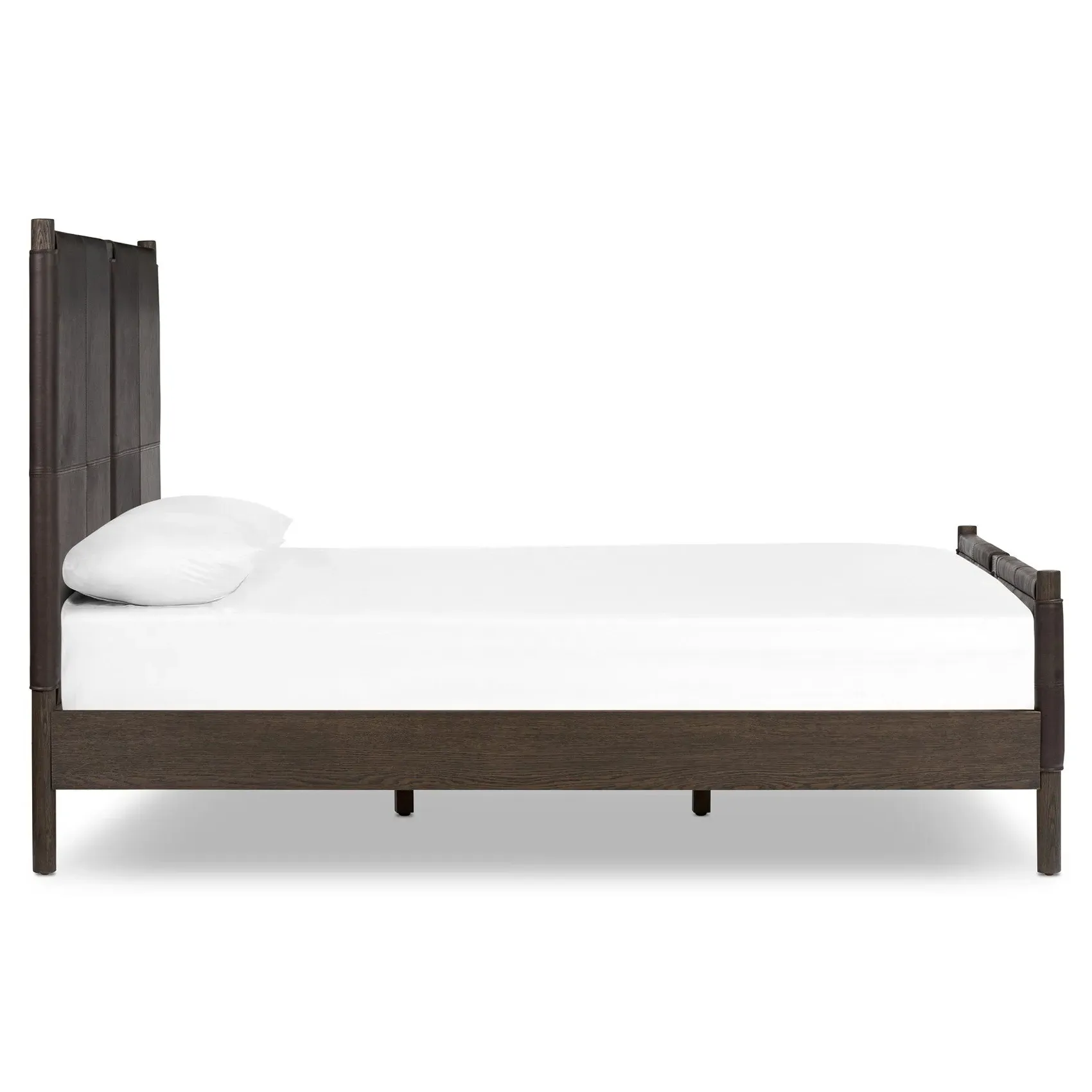Hubert Queen Size Bed Frame - Dark Brown, Leather