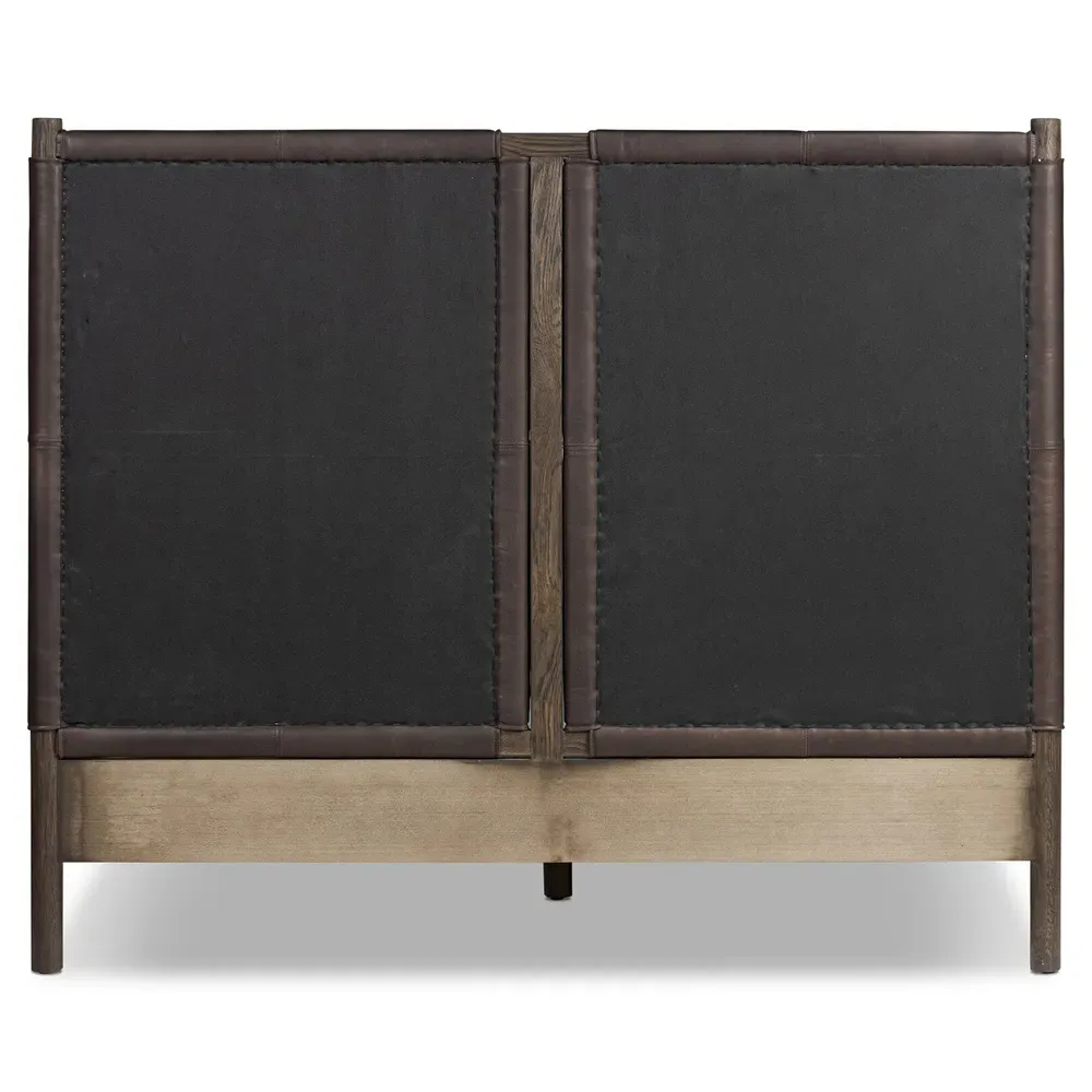 Hubert Queen Size Bed Frame - Dark Brown, Leather