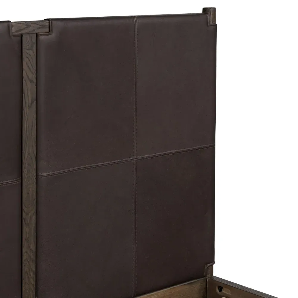 Hubert Queen Size Bed Frame - Dark Brown, Leather