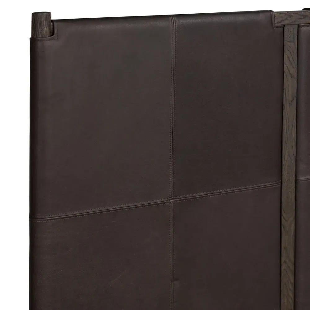 Hubert Queen Size Bed Frame - Dark Brown, Leather