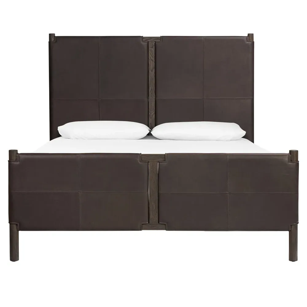 Hubert Queen Size Bed Frame - Dark Brown, Leather