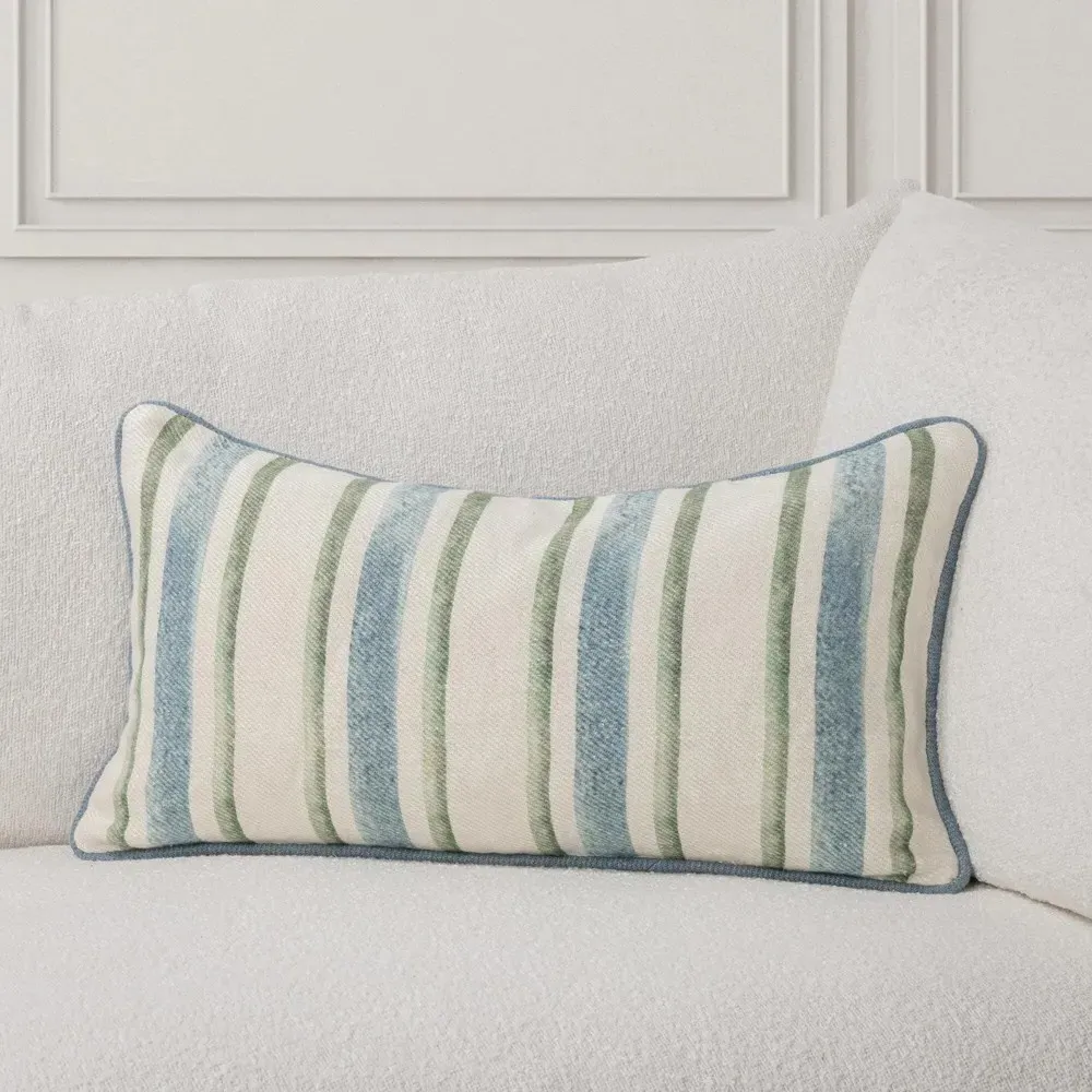 Huck Striped Lumbar Pillow - Blue, Linen