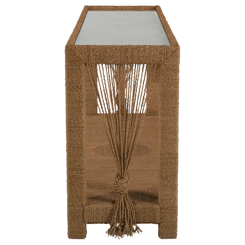 Hutch Console Table with Seagrass Rope - Clear Glass, Brown