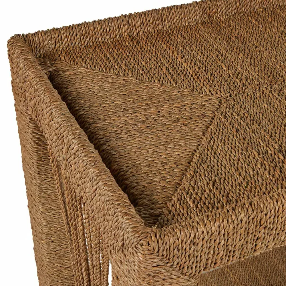 Hutch Console Table with Seagrass Rope - Clear Glass, Brown