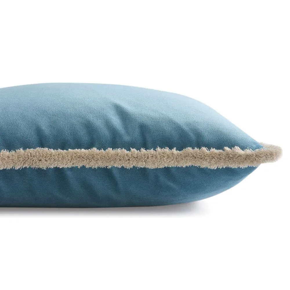 Huxley Square Throw Pillow with Eyelash Trim - Blue, Velvet