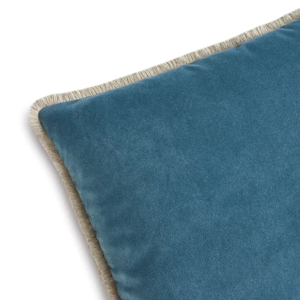 Huxley Square Throw Pillow with Eyelash Trim - Blue, Velvet