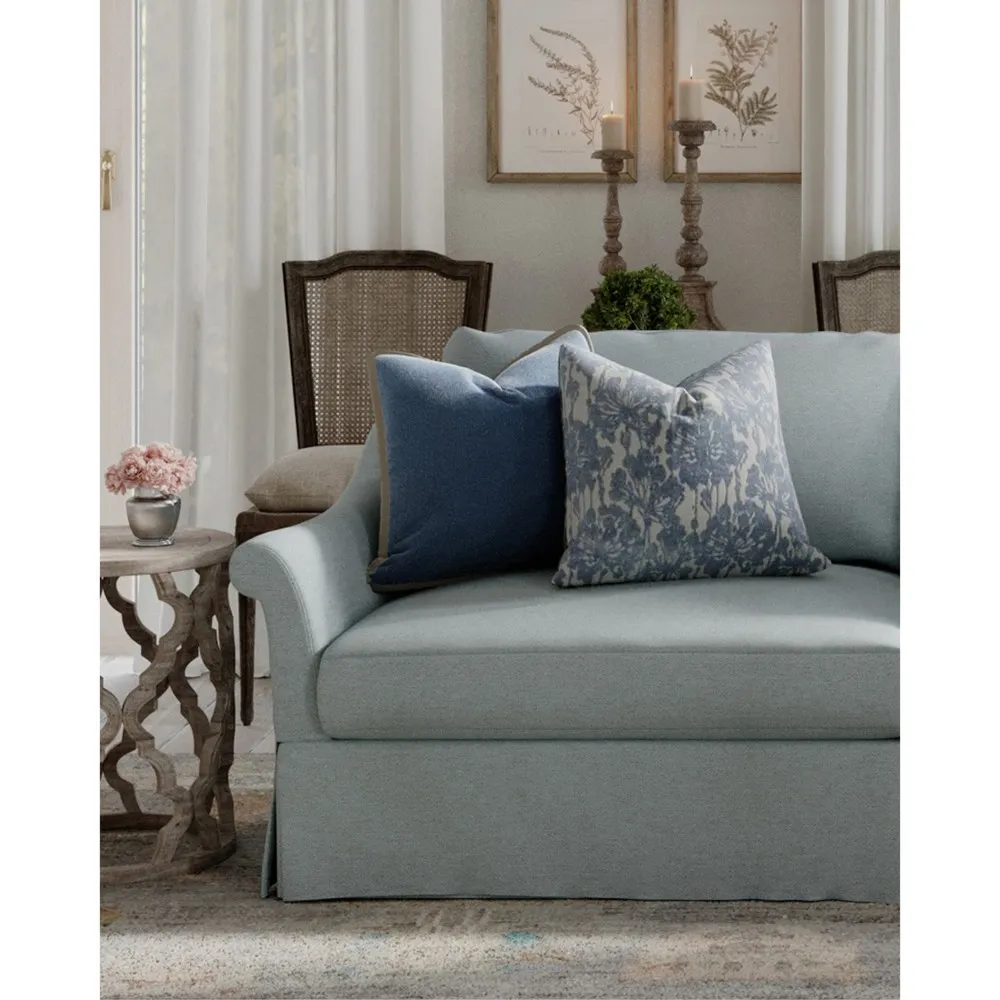 Huxley Square Throw Pillow with Eyelash Trim - Blue, Velvet