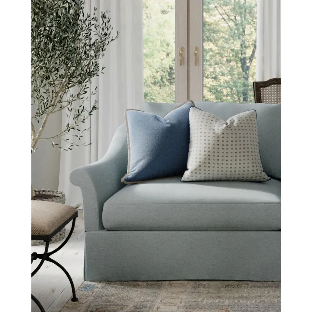 Huxley Square Throw Pillow with Eyelash Trim - Blue, Velvet