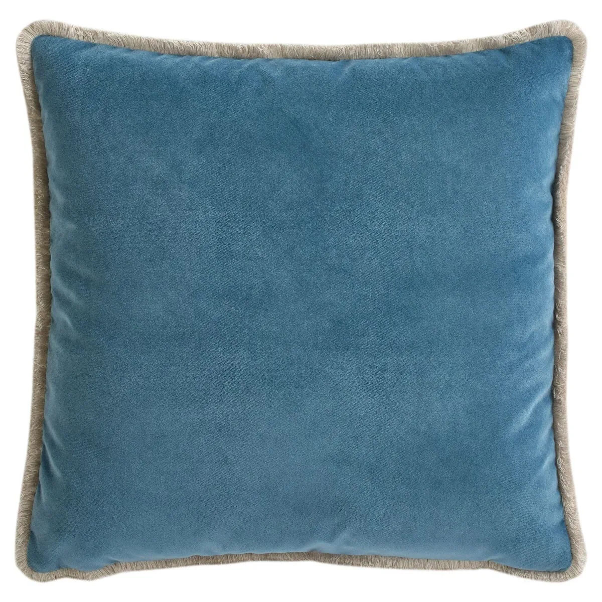 Huxley Square Throw Pillow with Eyelash Trim - Blue, Velvet