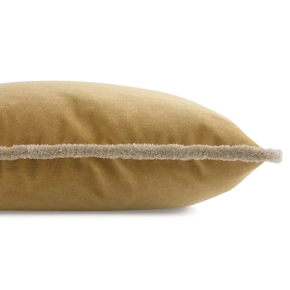 Huxley Square Throw Pillow with Eyelash Trim - Brown, Velvet