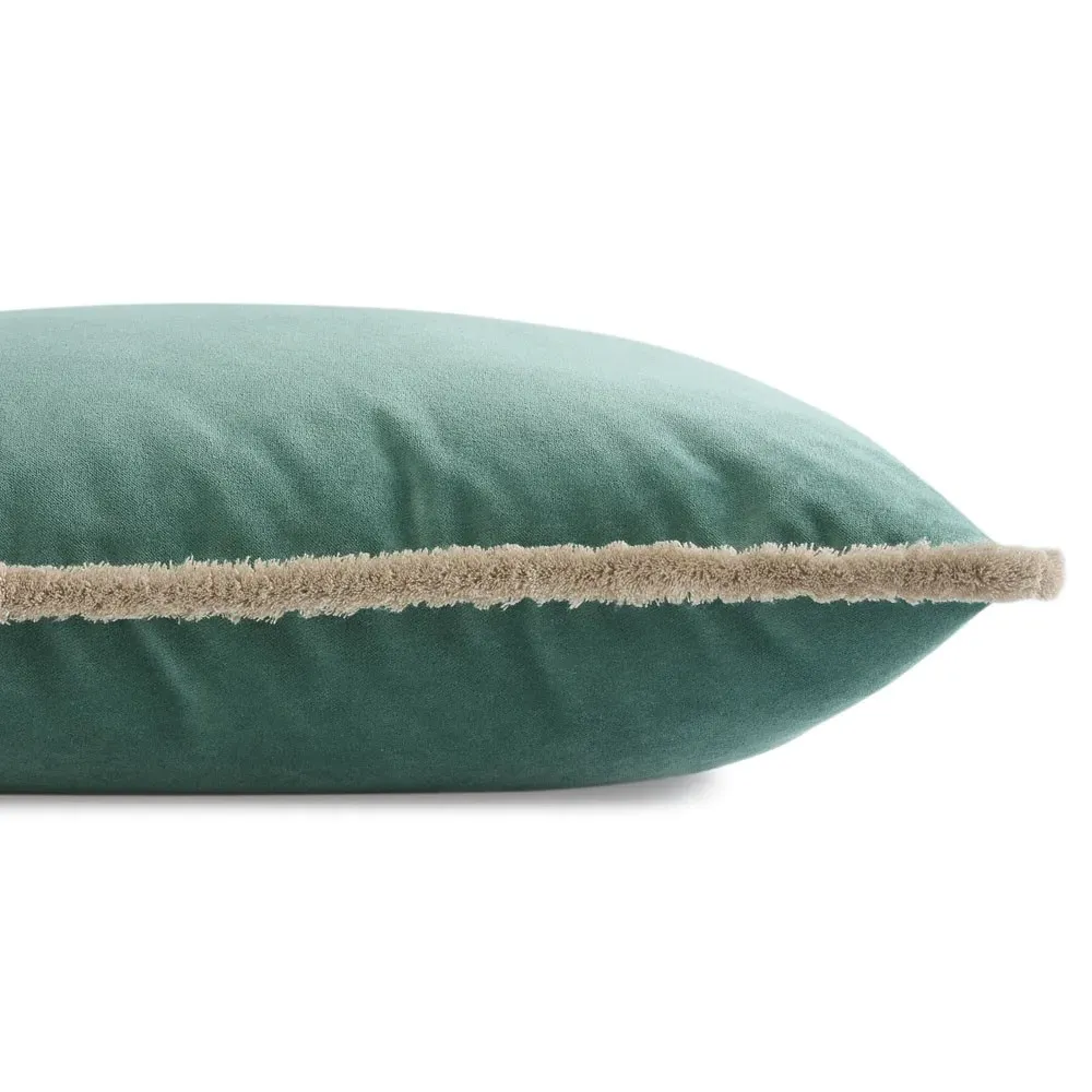 Huxley Square Throw Pillow with Eyelash Trim - Green, Velvet