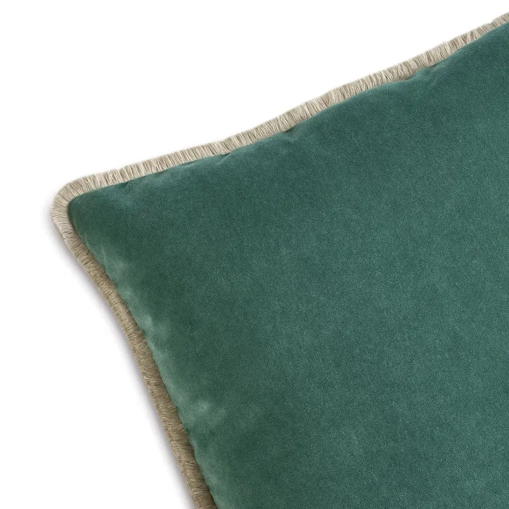 Huxley Square Throw Pillow with Eyelash Trim - Green, Velvet