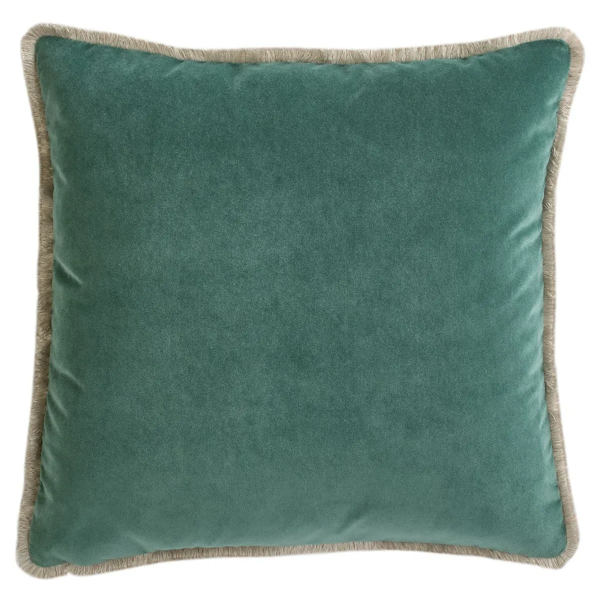 Huxley Square Throw Pillow with Eyelash Trim - Green, Velvet