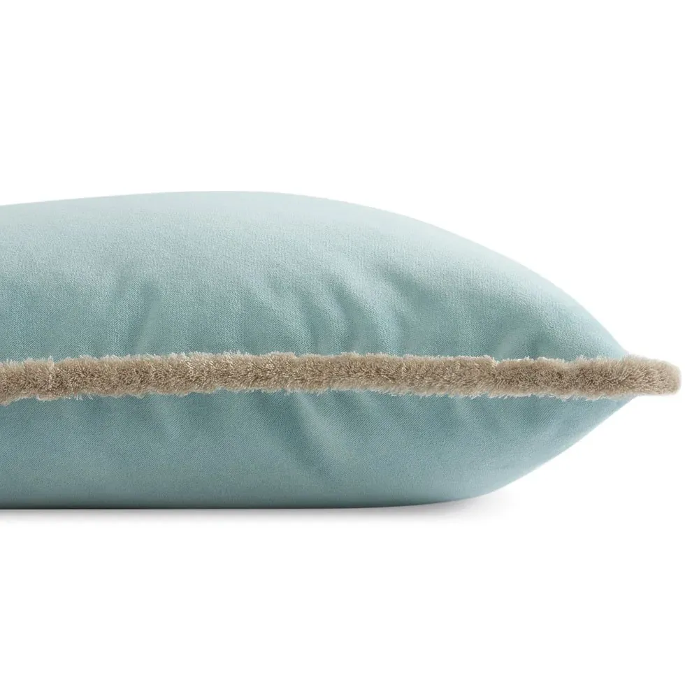 Huxley Square Throw Pillow with Eyelash Trim - Grey, Velvet