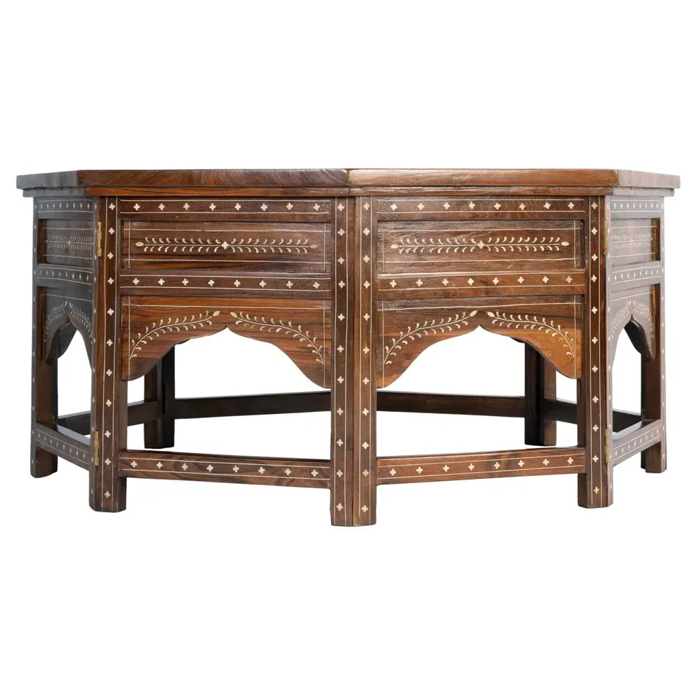 Ian Coffee Table with Bone Inlay - Brown, Teak Wood