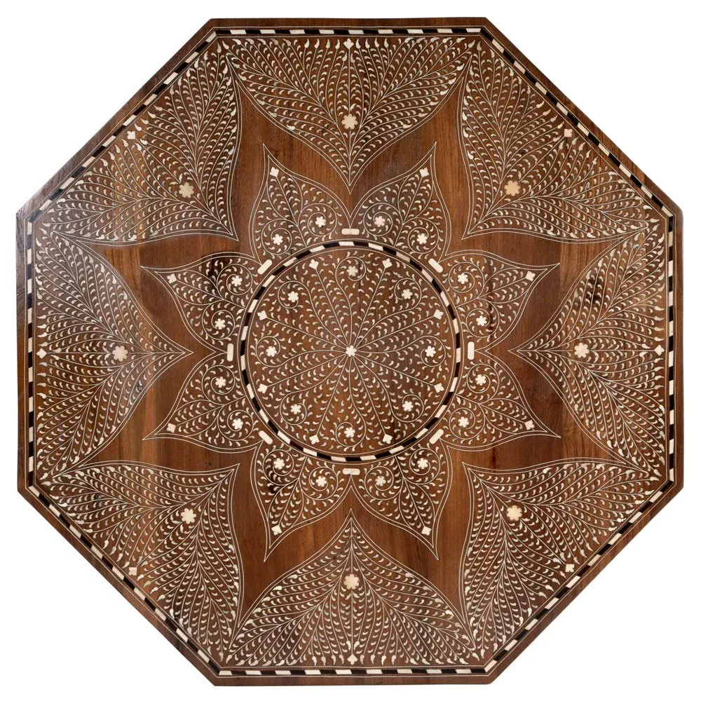 Ian Coffee Table with Bone Inlay - Brown, Teak Wood