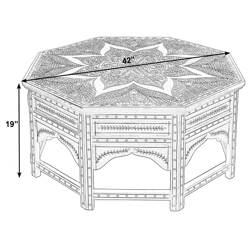 Ian Coffee Table with Bone Inlay - Brown, Teak Wood