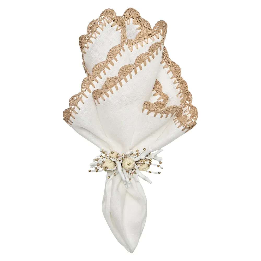 Ida Shell Edge Napkin Set of 4 - White, Linen