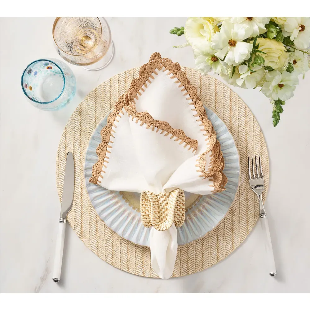 Ida Shell Edge Napkin Set of 4 - White, Linen