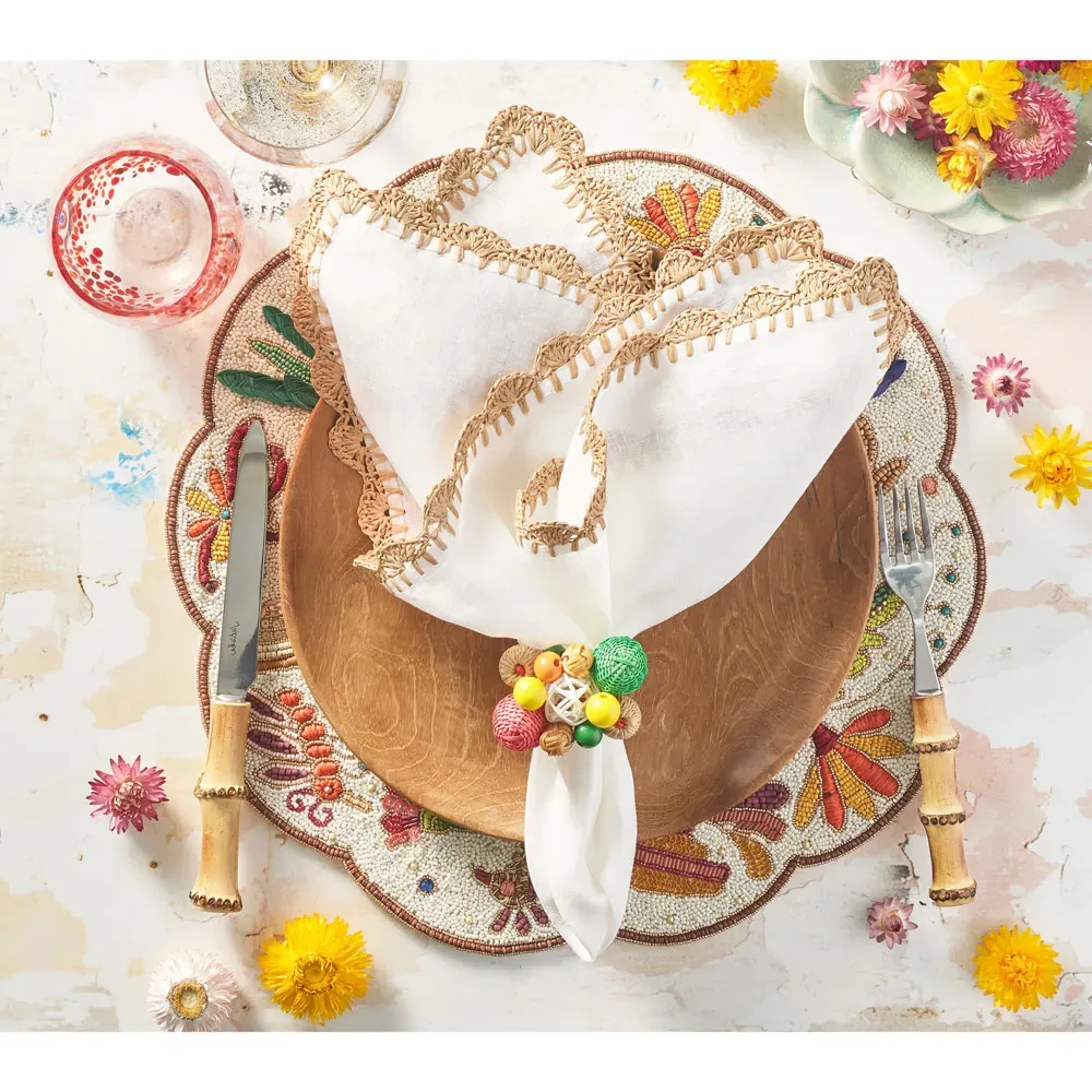 Ida Shell Edge Napkin Set of 4 - White, Linen