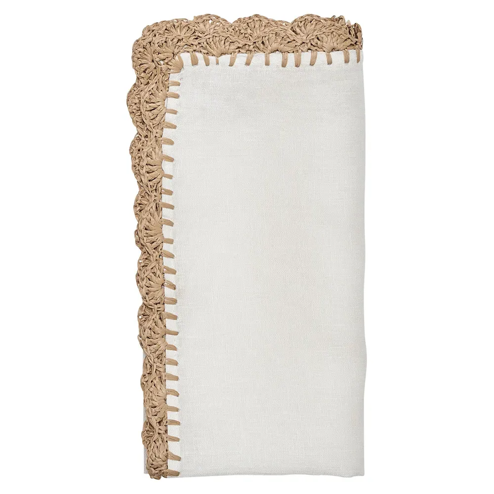 Ida Shell Edge Napkin Set of 4 - White, Linen