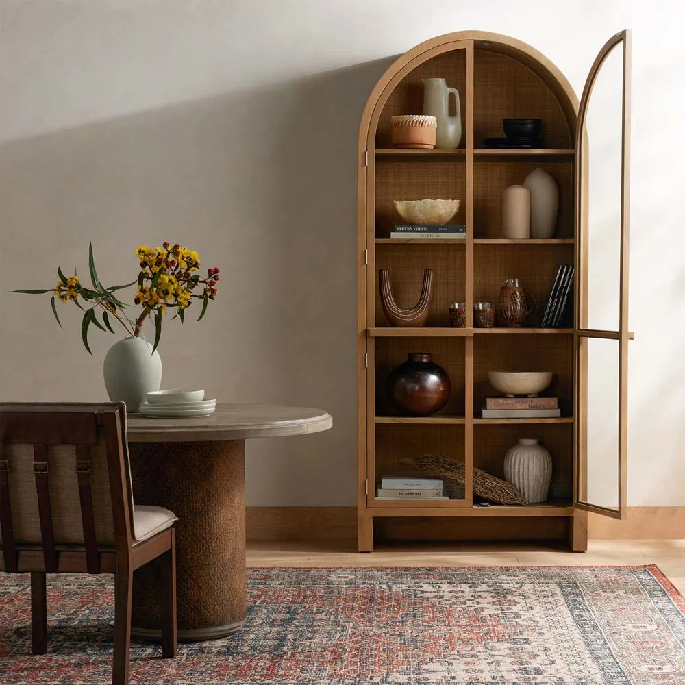 Iliana Arched Display Cabinet - Natural, Woven Cane