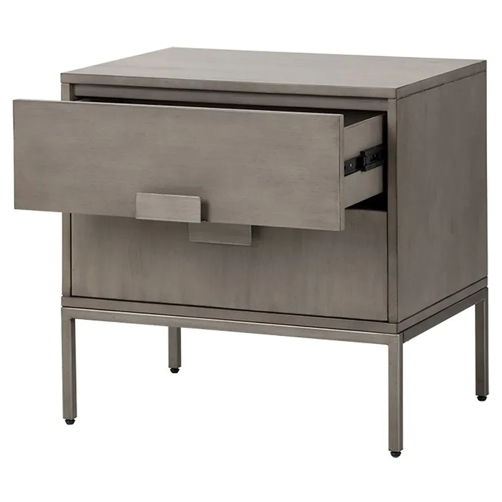 Ilona 2 Drawer Nightstand - Antique Silver, Acacia Wood