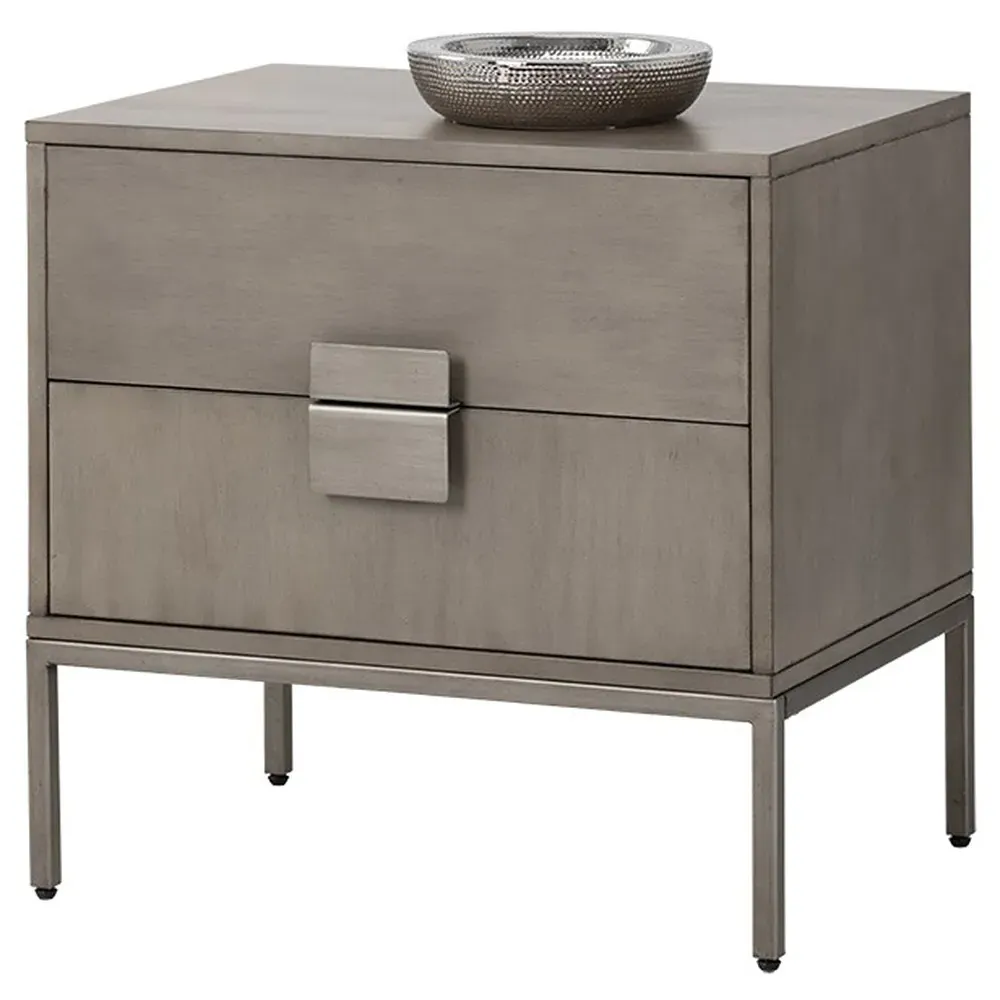 Ilona 2 Drawer Nightstand - Antique Silver, Acacia Wood