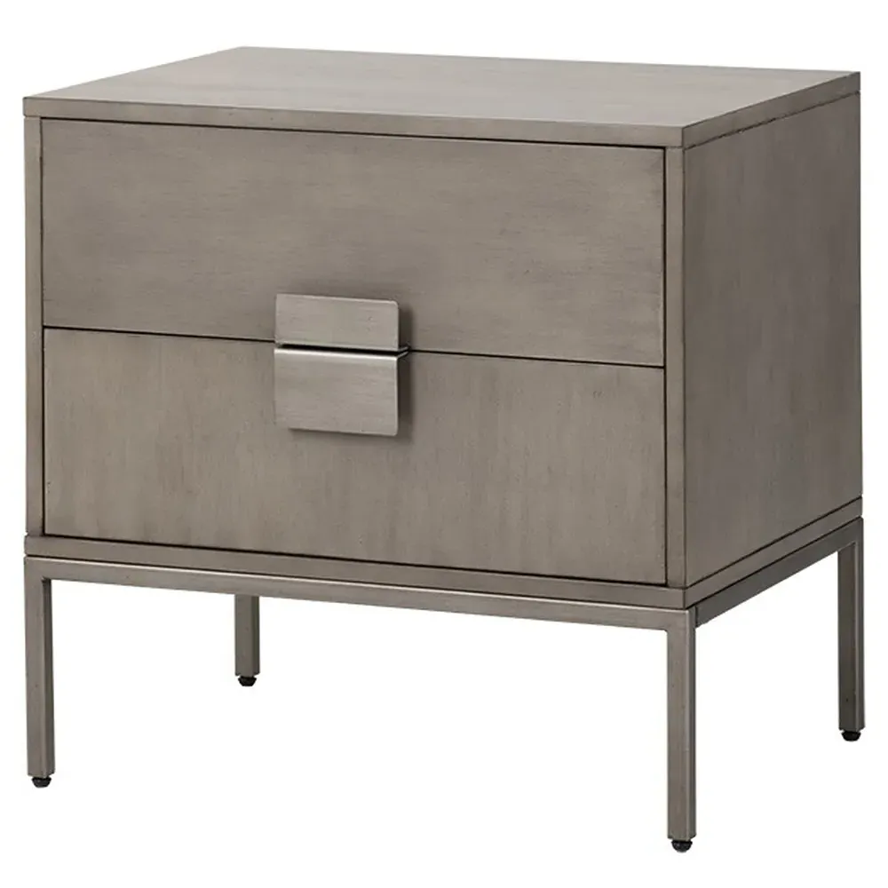 Ilona 2 Drawer Nightstand - Antique Silver, Acacia Wood image