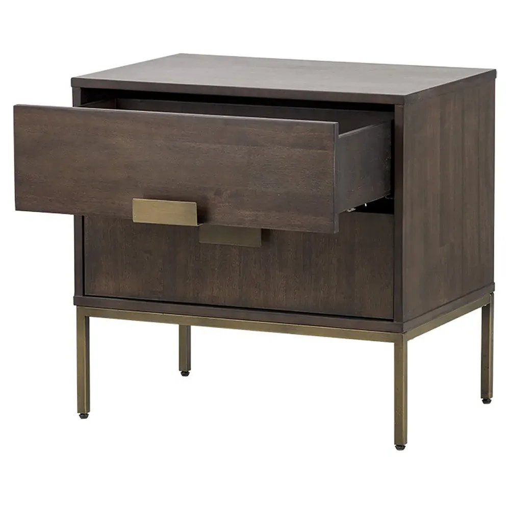 Ilona 2 Drawer Nightstand - Dark Brown, Acacia Wood